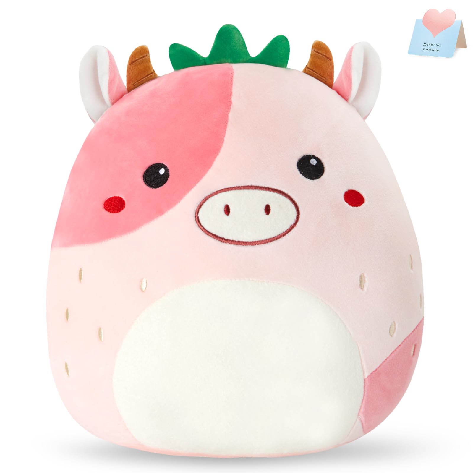 Cozyworld 12' Strawberry Cow Plush Pillow Stuffed Animals Original Plushie Cute Soft For Boys Girls